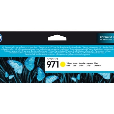 Embalagem de tinta HP OfficeJet 971 amarelo com folhas azuis