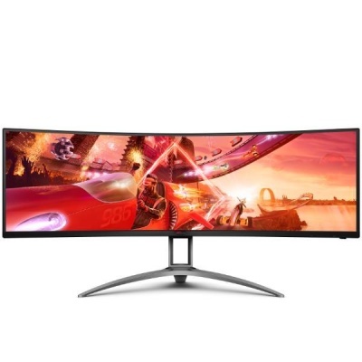 Monitor ultrapanorâmico curvo com imagem de corrida automóvel