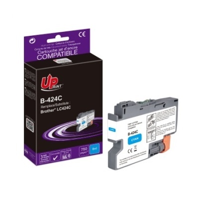 Tinteiro compatível Up Print B-424C cyan com embalagem preta e roxa