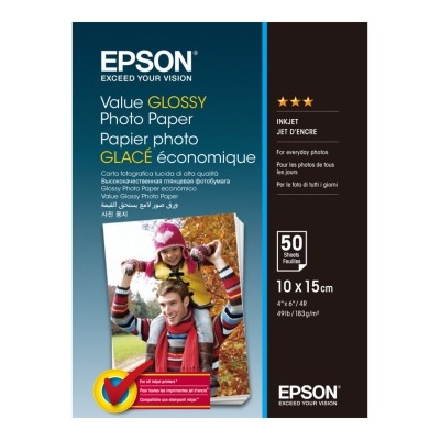 Embalagem de papel fotográfico Epson Value Glossy 10x15 cm com 50 folhas