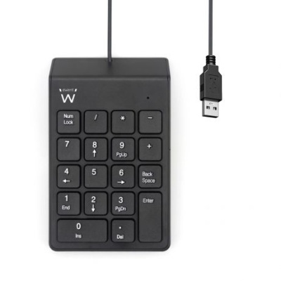 Teclado numérico preto com cabo USB e 21 teclas