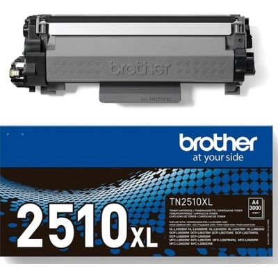 Cartucho de toner Brother TN2510XL preto com embalagem azul e preta