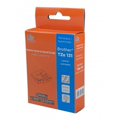 Embalagem de fita para rotulador Brother TZe 131 colorida laranja e azul.