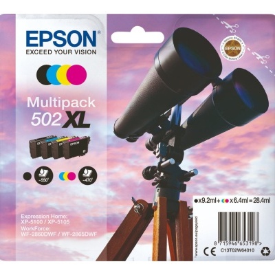 Embale multipack Epson 502 XL com tinteiros coloridos e design com binóculos