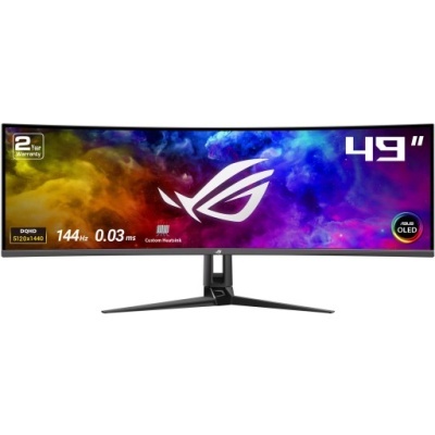 Monitor curvo ultrawide ASUS ROG 49 polegadas com ecrã OLED e design preto