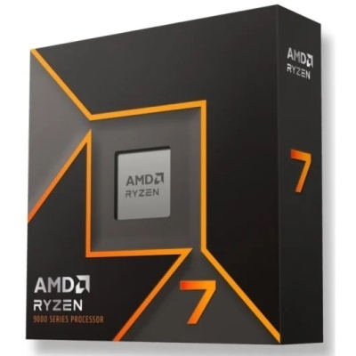 Embalagem do processador AMD RYZEN 7 com design preto e laranja
