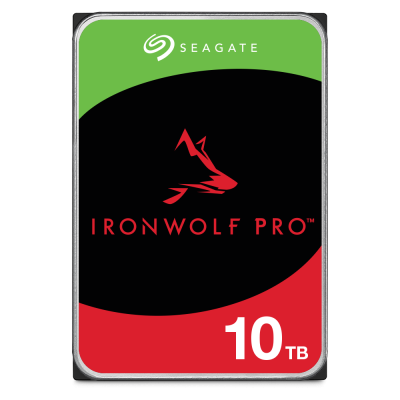 Disco rígido Seagate IronWolf Pro 10TB com design verde, preto e vermelho