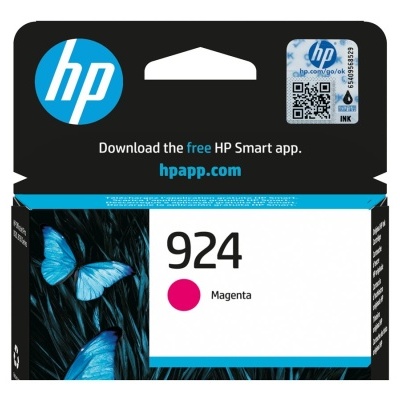 Cartucho de tinta HP 924 Magenta com borboletas azuis na embalagem