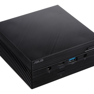 Computador mini PC ASUS preto com portas USB e entradas diversas