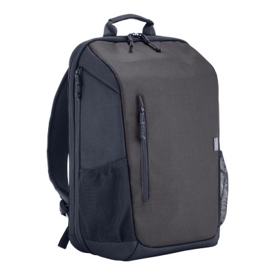 Mochila preta têxtil com bolsos e alças acolchoadas