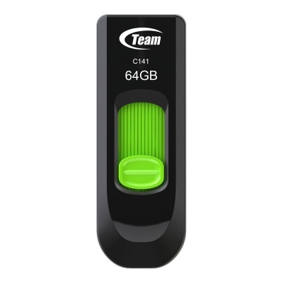 Pen USB preto e verde Team 64GB no fundo branco