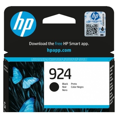 Embalagem de tinta preta HP 924 com borboletas azuis