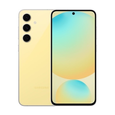 Smartphone Samsung amarelo com três câmaras traseiras e ecrã full screen