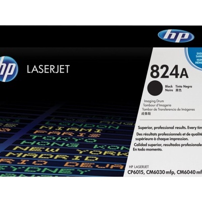 Caixa de toner HP LaserJet 824A preta com texto e logótipo HP.