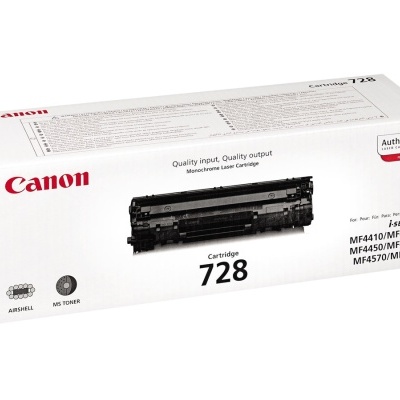 Cartucho de toner Canon 728 preto em caixa branca para impressoras i-SENSYS
