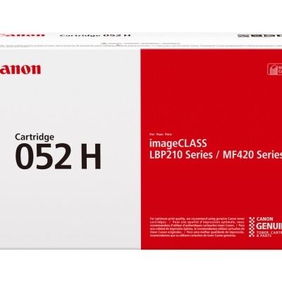 Embalagem de cartucho Canon Cartridge 052 H, branca e vermelha com texto e selo Canon Genuine