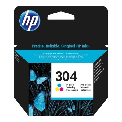 Caixa de tinteiro HP 304 tri-color com borboletas azuis