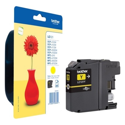 Cartucho tinta Brother LC121Y amarelo com embalagem azul e amarela