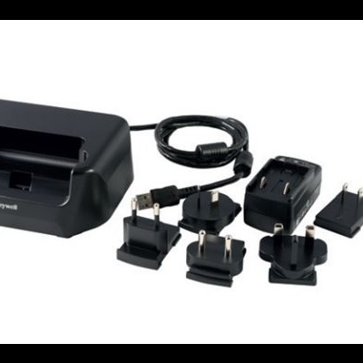 Base de carregamento preta Honeywell com vários plugues e cabo