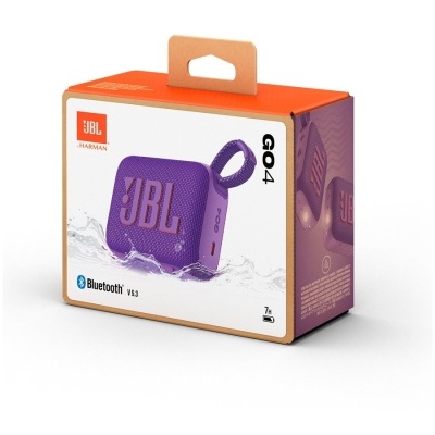 Coluna Bluetooth portátil JBL GO 4 roxa na embalagem