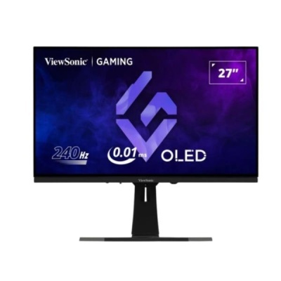 Monitor ViewSonic Gaming OLED 27'' preto na base e ecrã com moldura fina