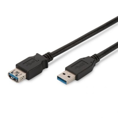 Cabo USB 3.0 preto com conector macho tipo A e fêmea tipo A