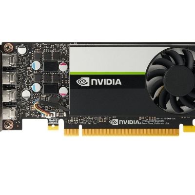 Placa gráfica NVIDIA preta com ventoinha, conetores HDMI e DisplayPort