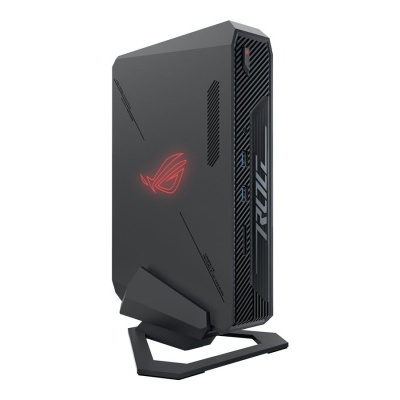 Computador ASUS ROG preto com logo vermelho e base angular