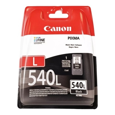Cartucho de tinta Canon PIXMA 540L preto em embalagem vermelha, branca e preta