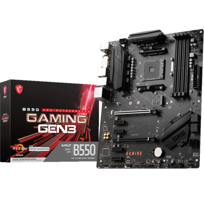 Placa-mãe MSI B550 Gaming GEN3 com caixa preta e vermelha