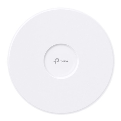 Dispositivo TP-Link redondo branco com logótipo no centro