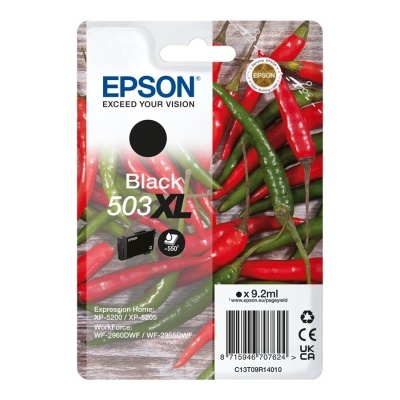 Cartucho de tinta Epson Black 503 XL com imagem de malaguetas na embalagem
