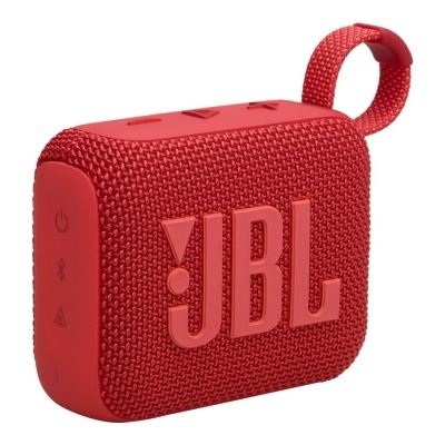Coluna de som portátil JBL vermelha com alça e botões laterais