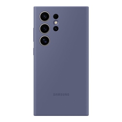 Smartphone Samsung azul fosco com quatro câmaras traseiras e logótipo