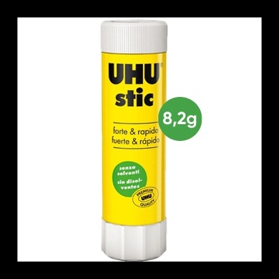 Cola em bastão UHU stic com embalagem amarela e tampa branca
