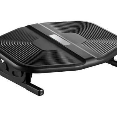 Prancha de equilíbrio preta com superfície texturizada e apoios laterais