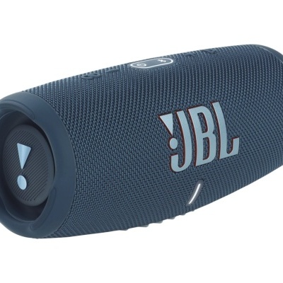Coluna portátil JBL azul escuro com tecido de malha e logótipo