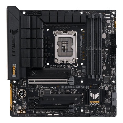 Placa-mãe ASUS TUF Gaming preta com dissipadores e textos TUF GAMING visíveis