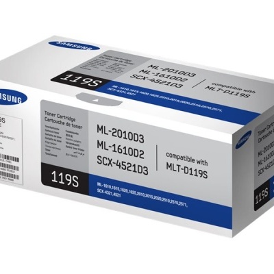 Caixa branca de toner Samsung com texto de modelos e preço em preto e azul