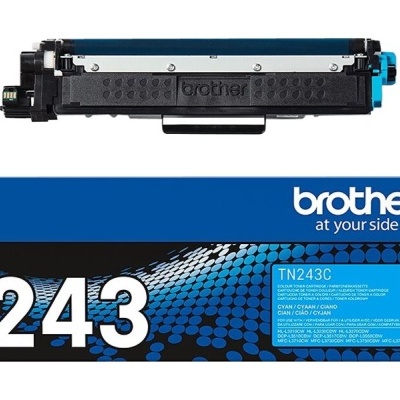 Cartucho de toner Brother TN243C ciano com embalagem azul e preta