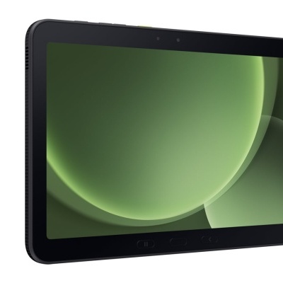 Tablet preto com ecrã verde sobre fundo branco