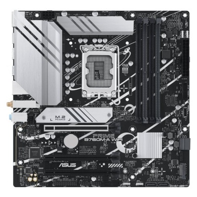 Placa-mãe ASUS PRIME B760MA WiFi preto e prateado com slot M.2 e quatro slots RAM