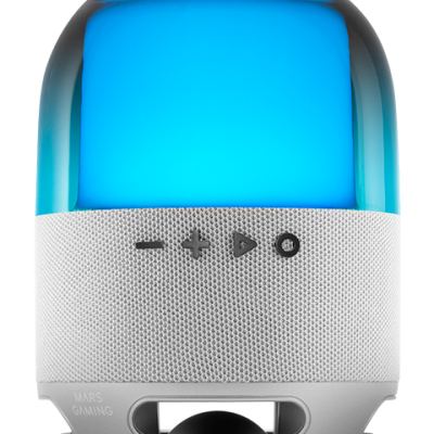 Coluna sonora portátil Mars Gaming azul e cinzenta com botões de controlo