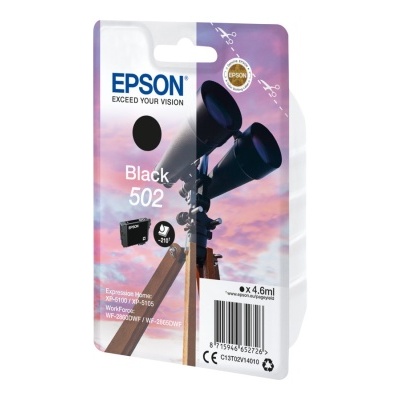 Embalagem de tinteiro preto Epson 502 com telescópio ao pôr do sol