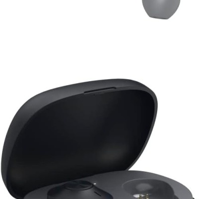 Auriculares sem fios com estojo de carregamento preto e silicone cinzento