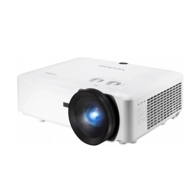 Projetor branco da marca Optoma com lente frontal preta e grelha lateral