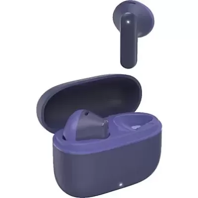 Auscultadores sem fios azuis com estojo de carregamento aberto