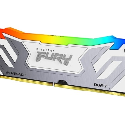 Módulo de memória RAM Kingston Fury DDR5 com dissipador cinza e luz RGB