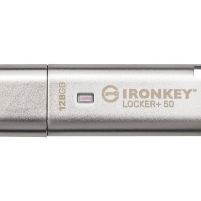 Pen drive USB metálico prateado IronKey Locker+ 50 128GB