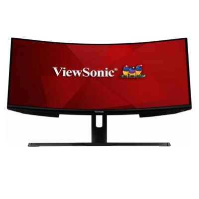 Monitor curvo ViewSonic com ecrã vermelho e logótipo no centro